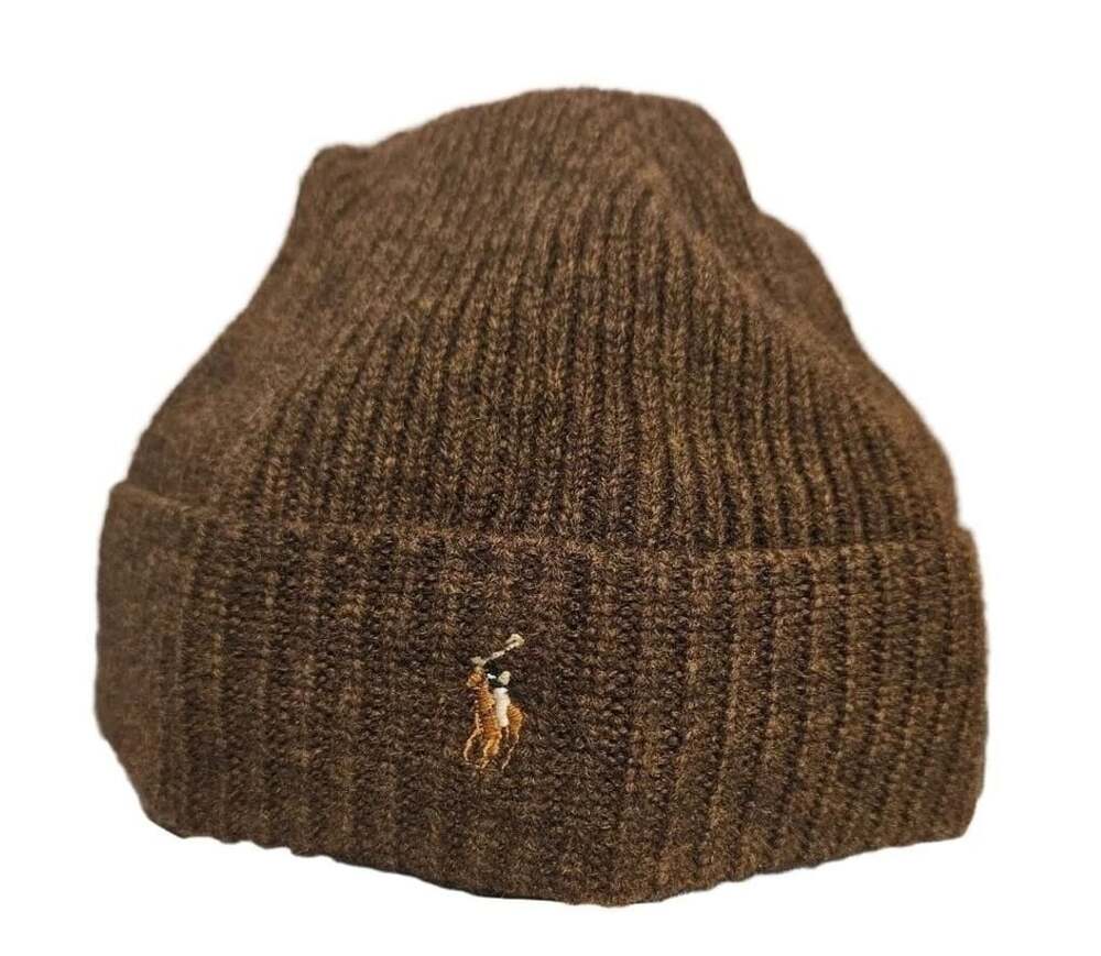 Polo Ralph Lauren Ribbed Knit Cuffed Beanie Hat Brown